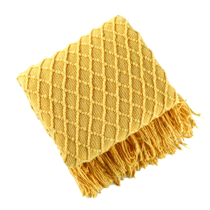 Ladies Patterned Knitted Blanket with Fringes Bowlift