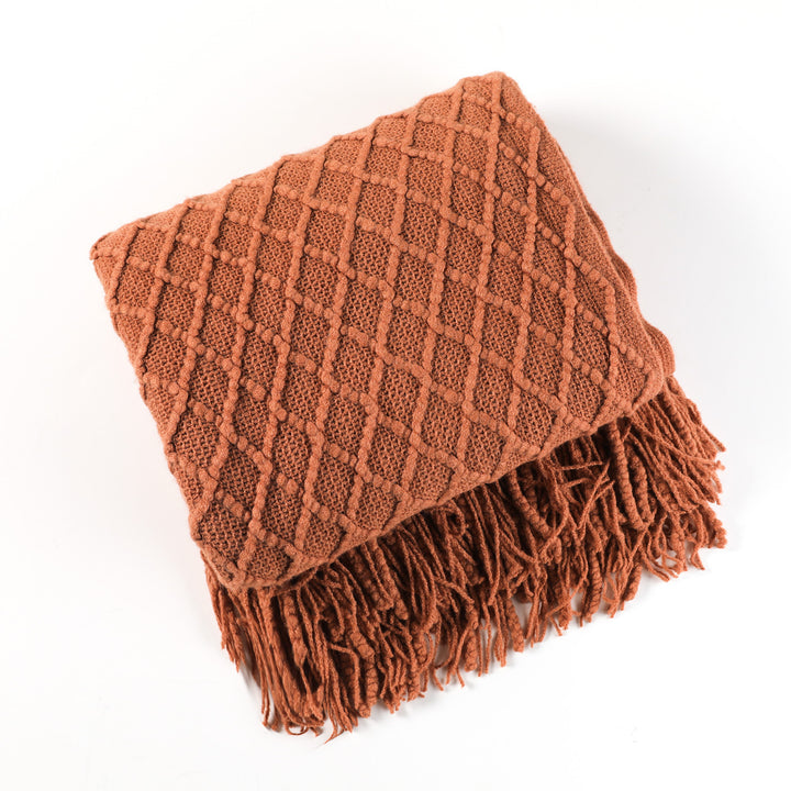 Ladies Patterned Knitted Blanket with Fringes Bowlift