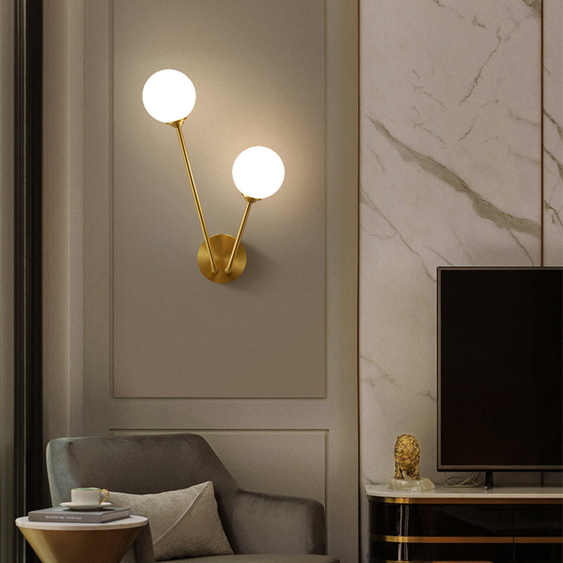 BowLift | Brass Branch Wall Lamp Minimalistic Sphere Glass Wall Light Lighting Fixture for Bedroom