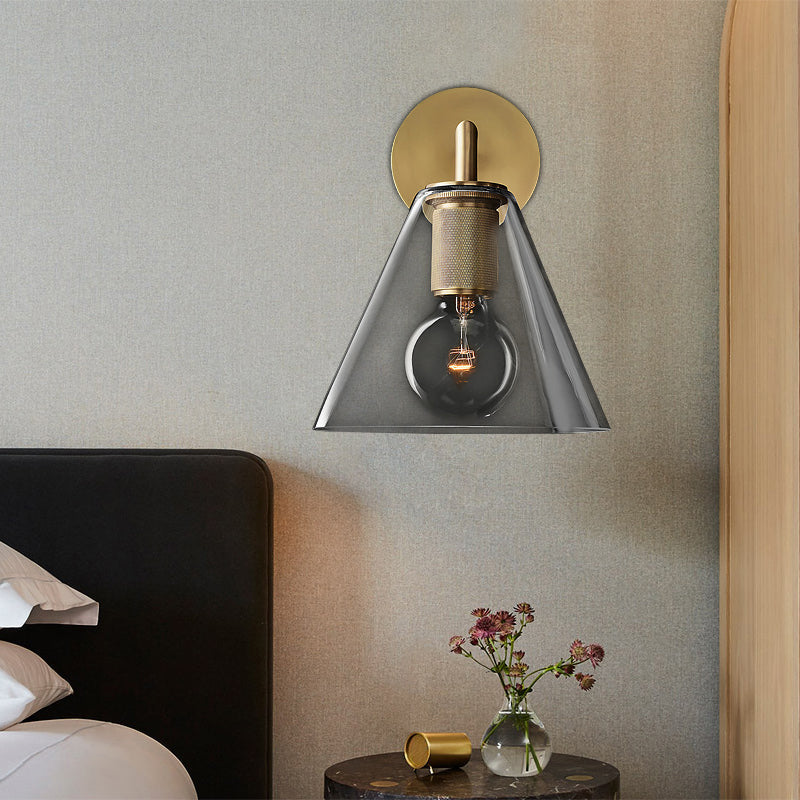 BowLift | Conic Nightstand Wall Mount Light Clear Glass 1-Light Minimalist Wall Lamp in Brass