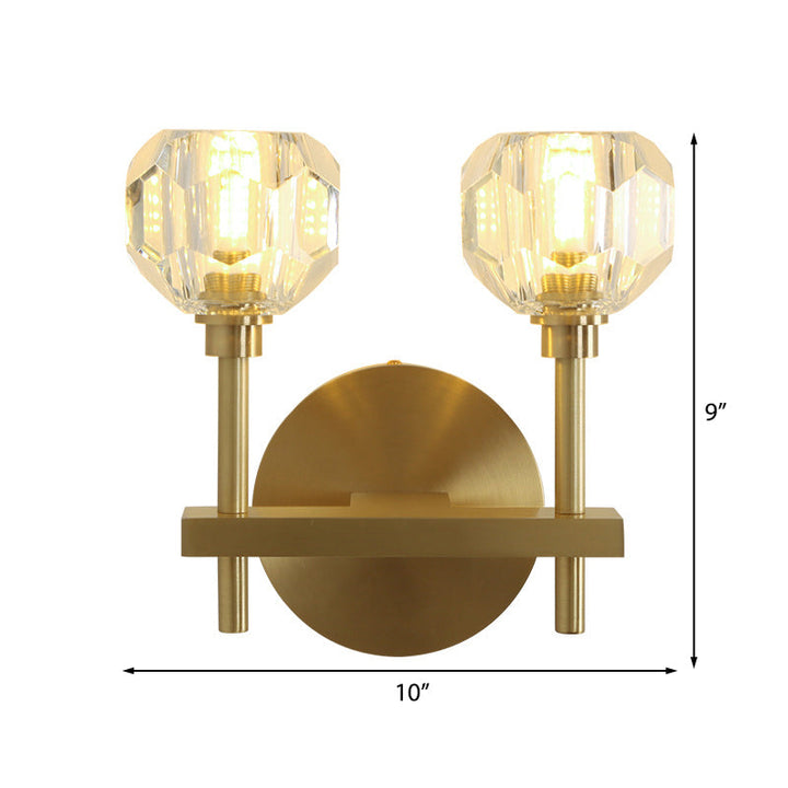 BowLift | Modernism Dome Wall Lamp Fixture Clear Crystal 1/2-Light Living Room Wall Mounted Lamp in Brass Finish