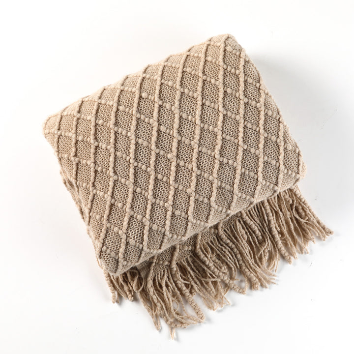 Ladies Patterned Knitted Blanket with Fringes Bowlift