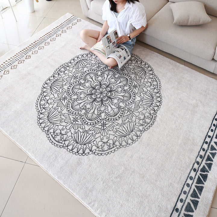 Moroccan living room rug Multicolored flower print rug lamb wool non-slip backing washable indoor rug | Bowlift
