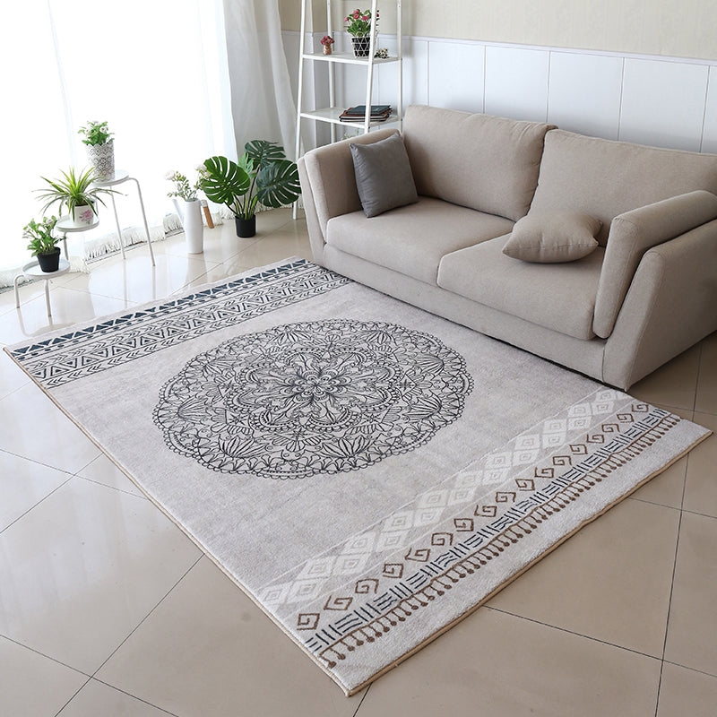 Moroccan living room rug Multicolored flower print rug lamb wool non-slip backing washable indoor rug | Bowlift