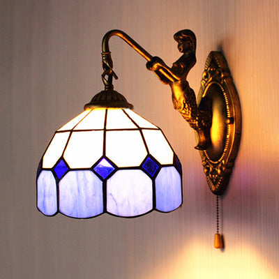BowLift | Dome White Glass Wall Mounted Light Baroque 1 Head 6"/8" Wide Blue Wall Lamp with Pull Switch