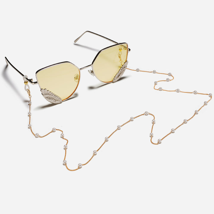 Elegant glasses holder chain with pearls and stainless steel details Bowlift
