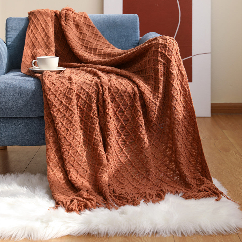 Ladies Patterned Knitted Blanket with Fringes Bowlift