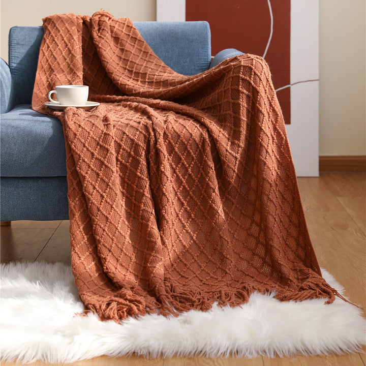 Ladies Patterned Knitted Blanket with Fringes Bowlift