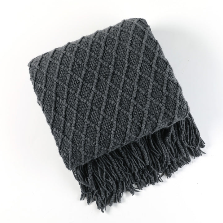 Ladies Patterned Knitted Blanket with Fringes Bowlift