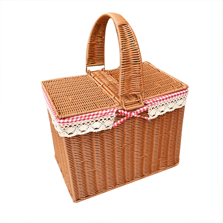 Handcrafted Rattan Picnic Basket with Lid Bowlift