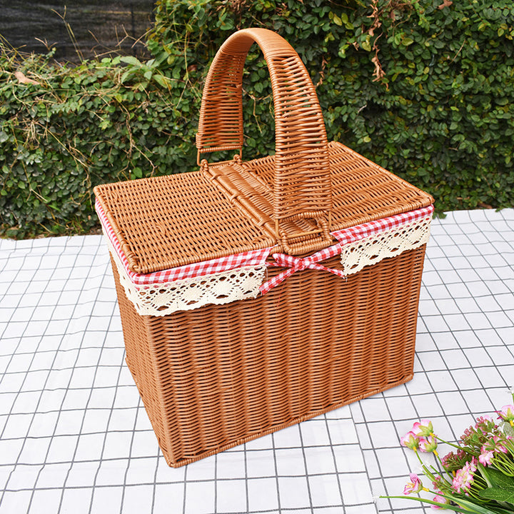 Handcrafted Rattan Picnic Basket with Lid Bowlift