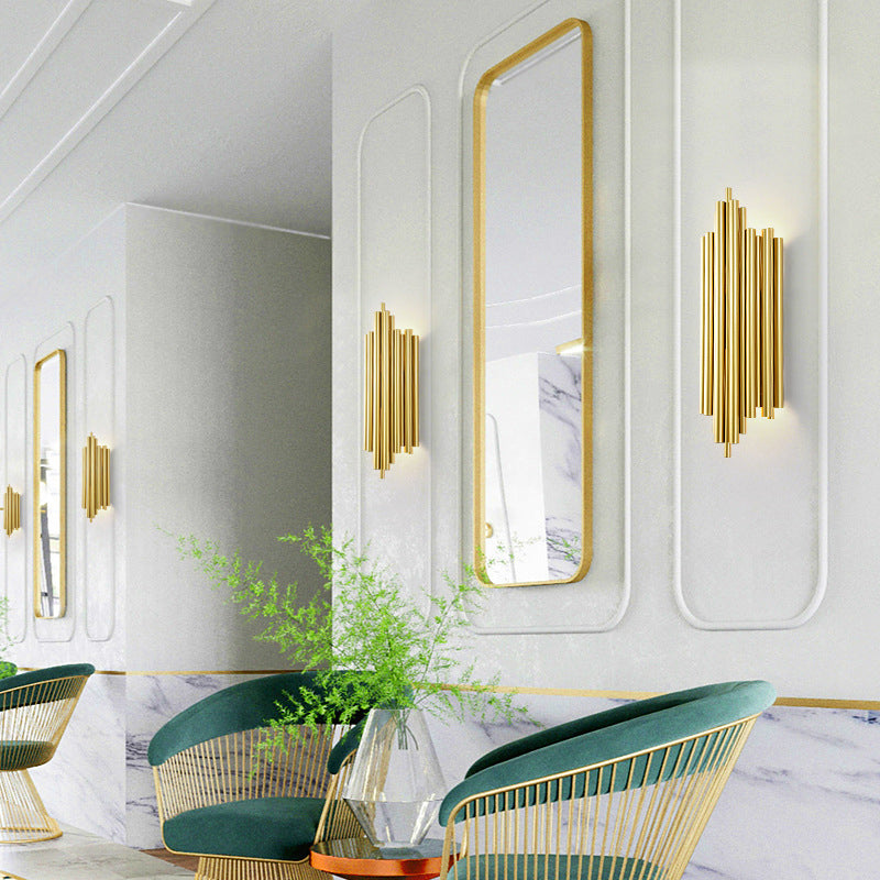 BowLift | Gold Finish Flute Wall Light Postmodernism 4-Light Metal Wall Mount Light for Living Room