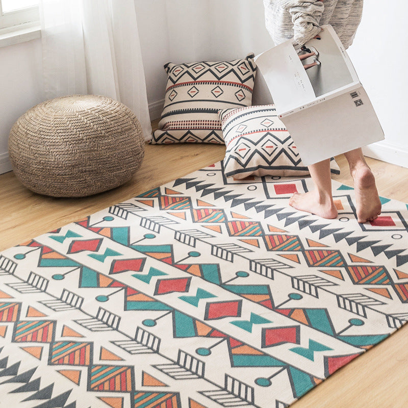 BowLift | Southwest Bedroom Carpet Multicolored Tribal Printed Area Rug Jute Pet-Friendly Stain-Resistant Indoor Carpet