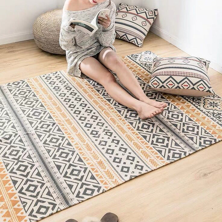 BowLift | Southwest Bedroom Carpet Multicolored Tribal Printed Area Rug Jute Pet-Friendly Stain-Resistant Indoor Carpet