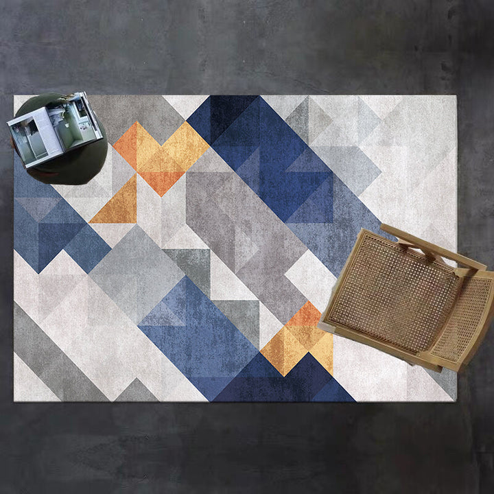 Scandinavian geometric patterned rug Multicolored polypropylene rug Non-slip backing Easy care Washable Indoor rug for the living room | Bowlift