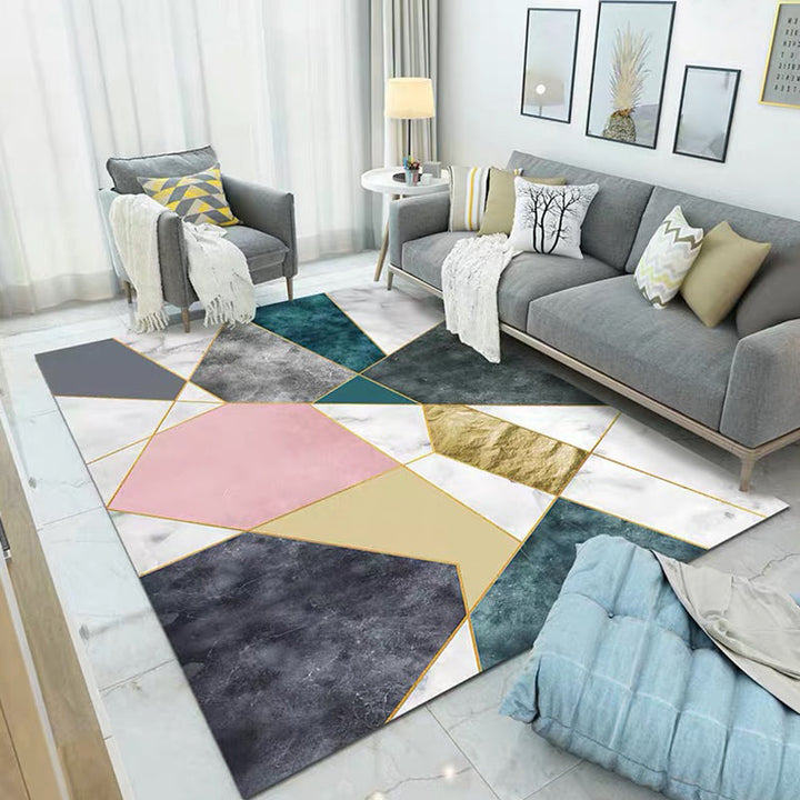 Simple Living Room Mirror Multi-Colored Geometric Print Indoor Rug Synthetic Non-Slip Backing Stain-Resistant Rug | Bowlift