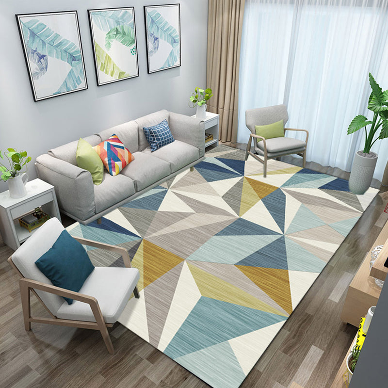 Simple Living Room Mirror Multi-Colored Geometric Print Indoor Rug Synthetic Non-Slip Backing Stain-Resistant Rug | Bowlift