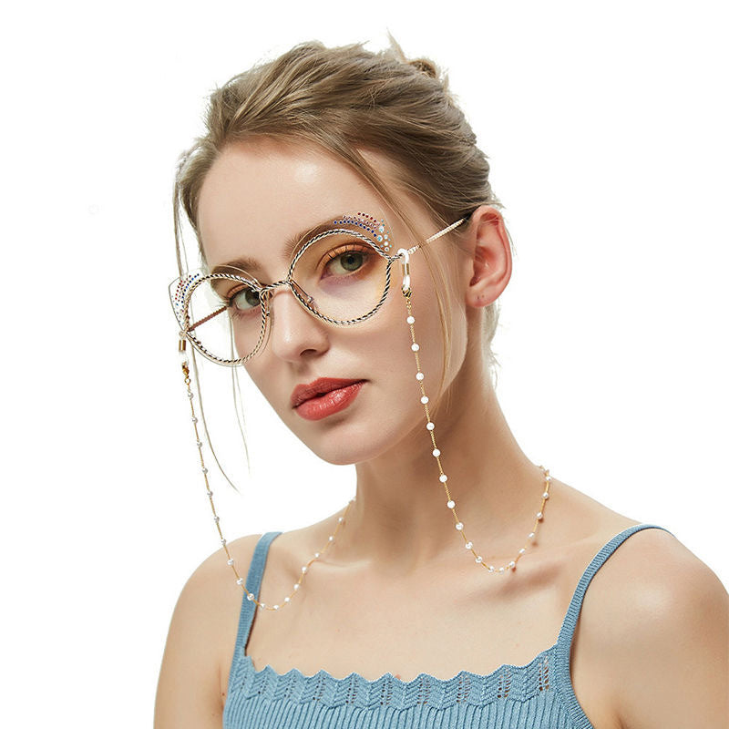 Elegant glasses holder chain with pearls and stainless steel details Bowlift