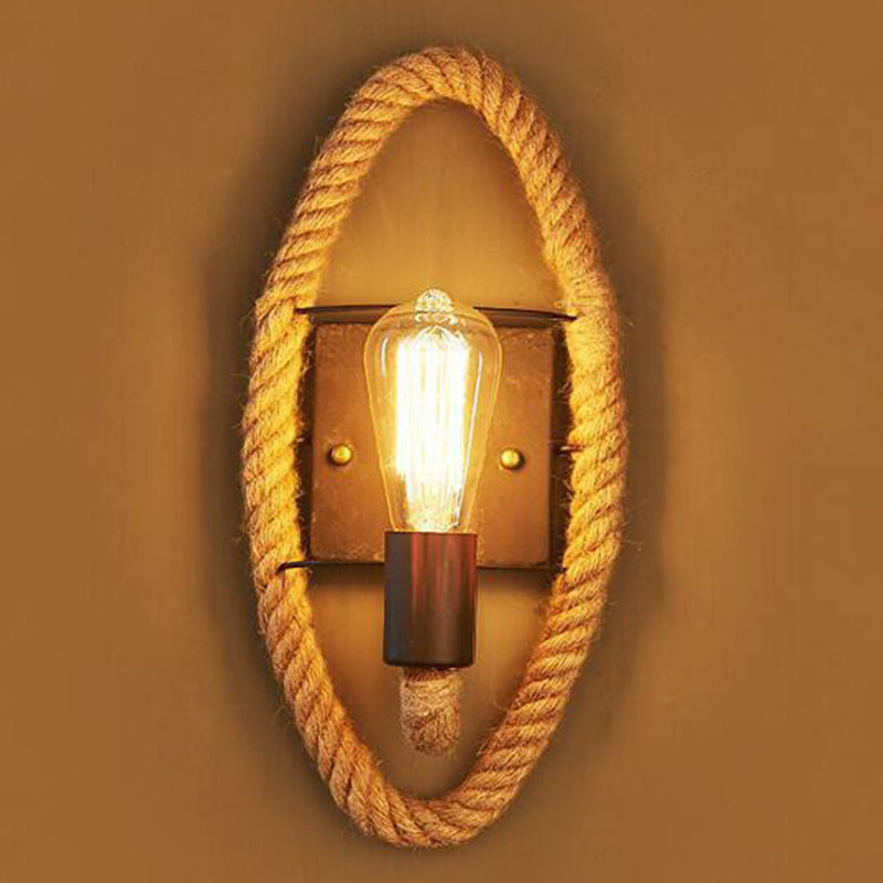 BowLift | Metal Open Bulb Wall Lamp Country House 1 Main Corridor Wall Lamp with Rope Ring in Brown