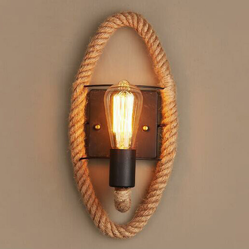 BowLift | Metal Open Bulb Wall Lamp Country House 1 Main Corridor Wall Lamp with Rope Ring in Brown