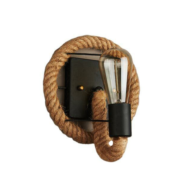 BowLift | Metal Open Bulb Wall Lamp Country House 1 Main Corridor Wall Lamp with Rope Ring in Brown