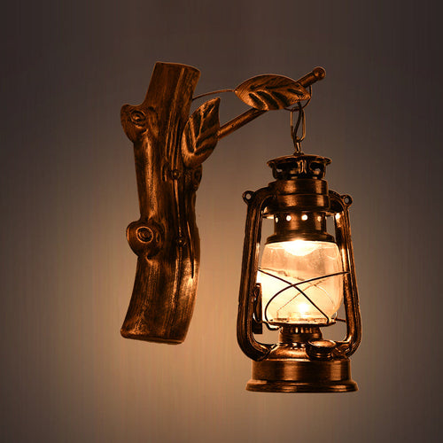 BowLift | Rustic Oil Lantern Wall Lighting 1 Head Clear Glass Wall Lamp in Black for Corridor