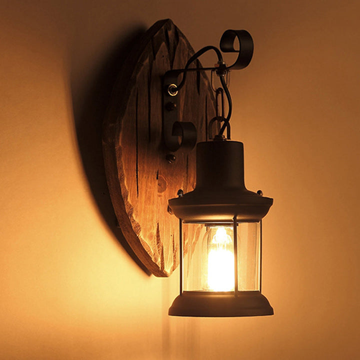 BowLift | Wood Shiplap Wall Lamp Light Country 1-Light Restaurant Wall Light in Brown