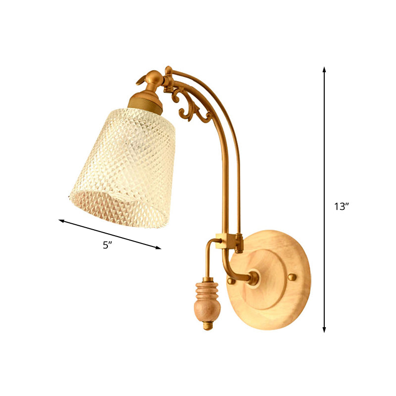 BowLift | 1 Bulb Cone Wall Lamp Tradition Prism Glass Wall Light Fixture in Brass with Curved Arm