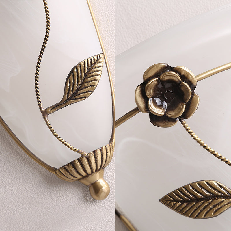 BowLift | 1 Bulb Cone Wall Light Traditional Opal Glass Wall Lighting Fixture in Brass with Flower
