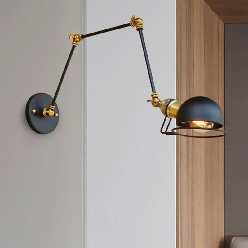 BowLift | Vintage Industrial Bowl Wall Lamp 1 Light Iron Wall Lamp with Rotatable Arm in Black/Metal