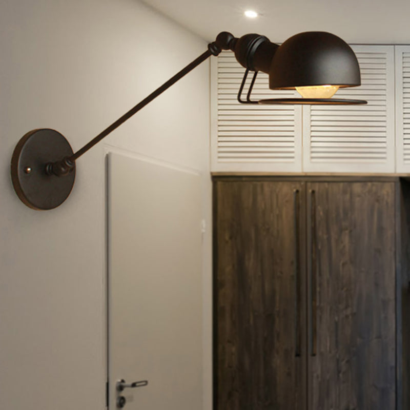 BowLift | Vintage Industrial Bowl Wall Lamp 1 Light Iron Wall Lamp with Rotatable Arm in Black/Metal