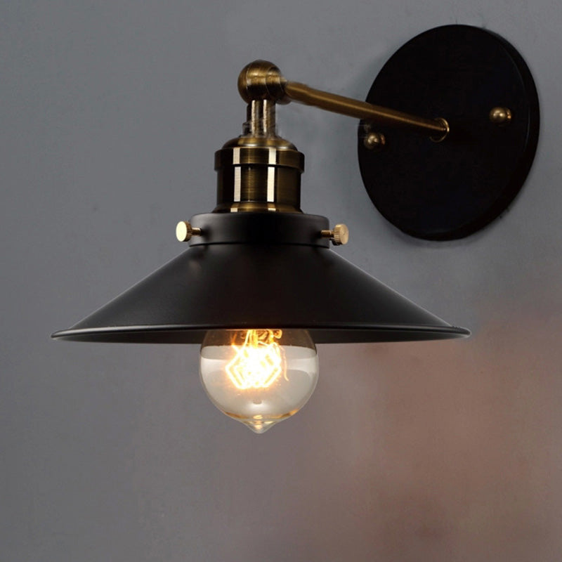 BowLift | Adjustable Gradual Shade Metal Wall Lamp Vintage 1 Bulb Bedroom Reading Wall Light in Black