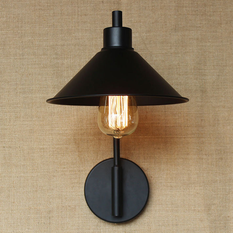 BowLift | Conical Nightstand Reading Light Retro Metal 1-Light Black Wall-Mounted Lamp with Beveled Edge