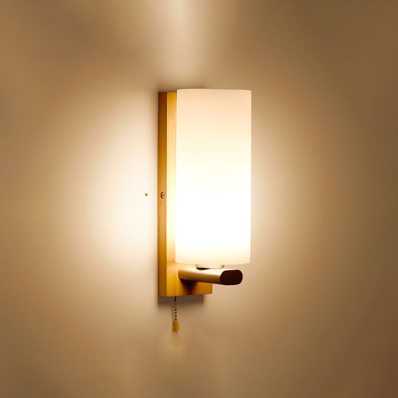BowLift | Geometric Stair Wall Lighting Cream Glass Single Minimalist Surface Mounted Wall Light from Wood