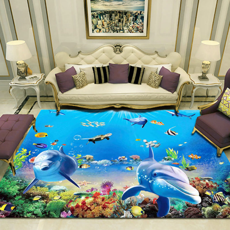 BowLift | Novelty 3D Ocean printed rug Multicolored Polyester rug with non-slip backing Easy-care rug for the living room