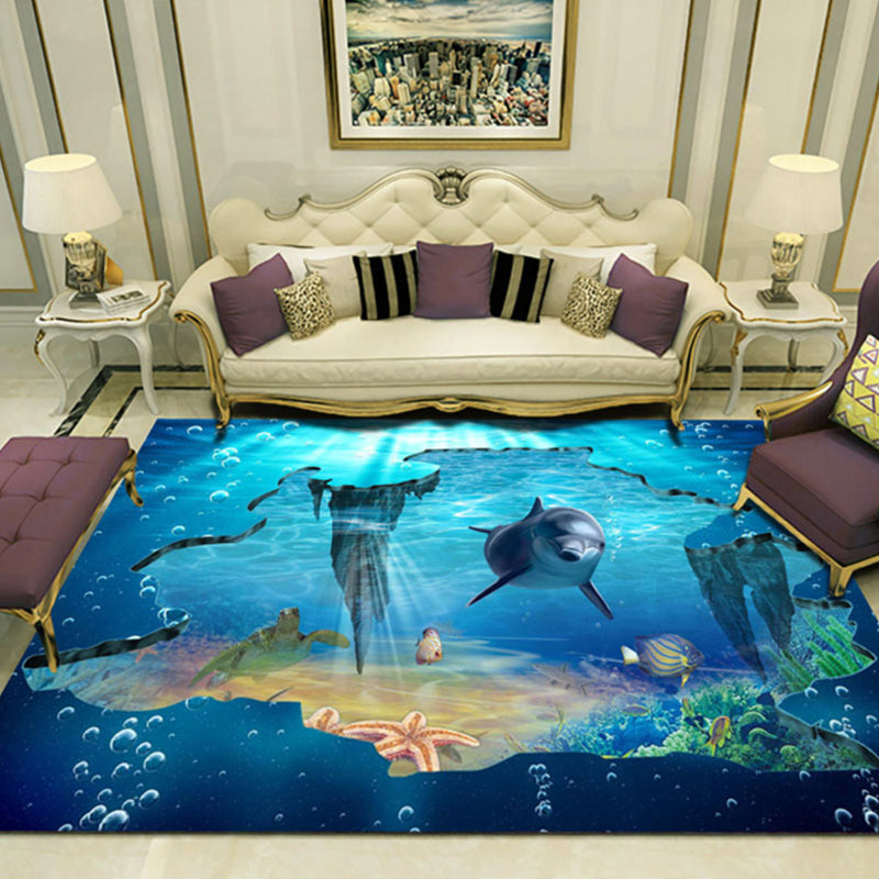 BowLift | Novelty 3D Ocean printed rug Multicolored Polyester rug with non-slip backing Easy-care rug for the living room