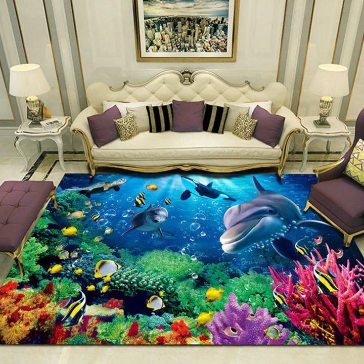 BowLift | Novelty 3D Ocean printed rug Multicolored Polyester rug with non-slip backing Easy-care rug for the living room