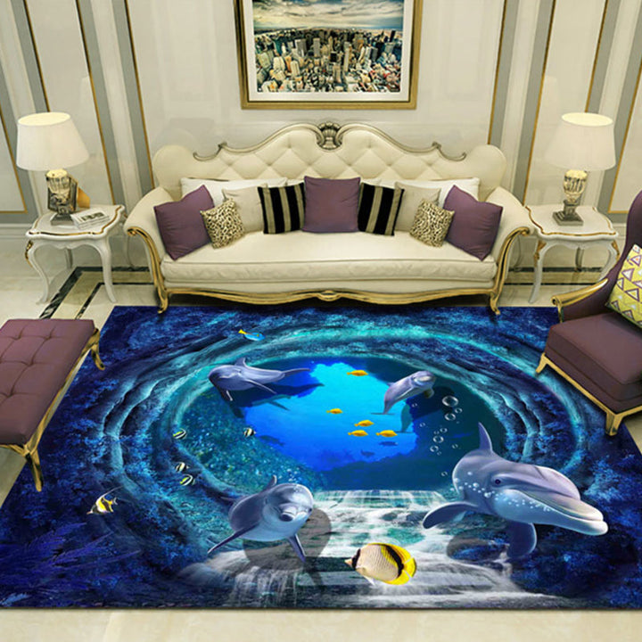 BowLift | Novelty 3D Ocean printed rug Multicolored Polyester rug with non-slip backing Easy-care rug for the living room