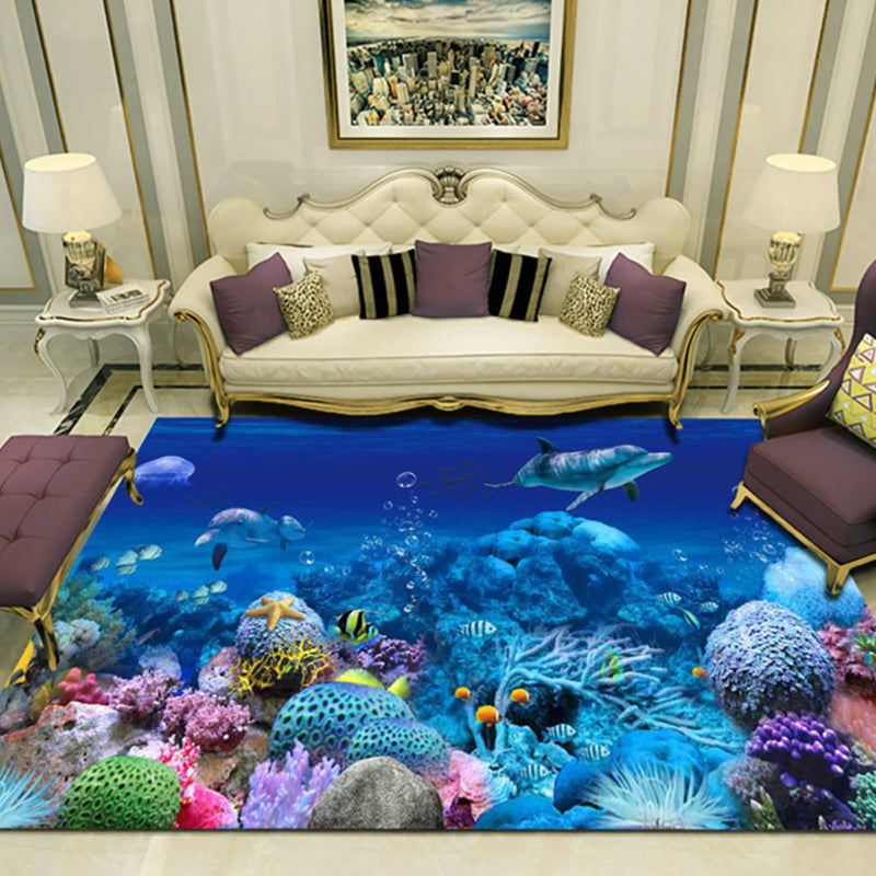 BowLift | Novelty 3D Ocean printed rug Multicolored Polyester rug with non-slip backing Easy-care rug for the living room