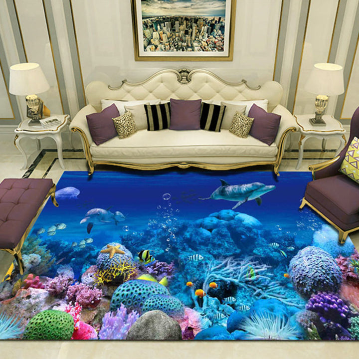 BowLift | Novelty 3D Ocean printed rug Multicolored Polyester rug with non-slip backing Easy-care rug for the living room