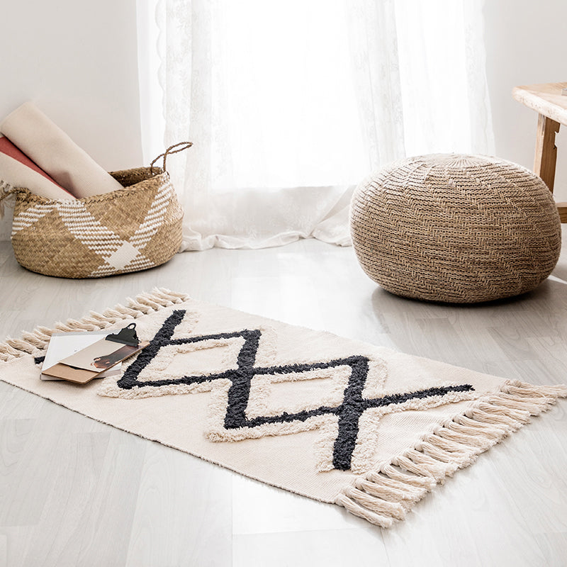 BowLift | Western geometric printed carpet Multicolored jute carpet Pet-friendly, stain-resistant indoor runner with fringes for the room