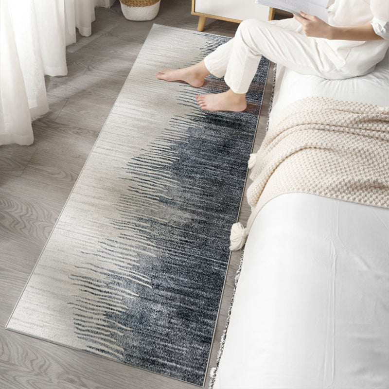 BowLift | Minimalist bedroom mat dark gray-white abstract printed carpet made of polyester non-slip back maintenance-friendly carpet