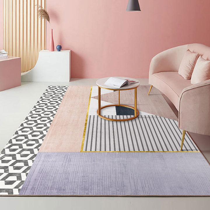 BowLift | Multicolored Scandinavian rug made of polyester hand-printed indoor rug pet-friendly easy-care area rug for the living room