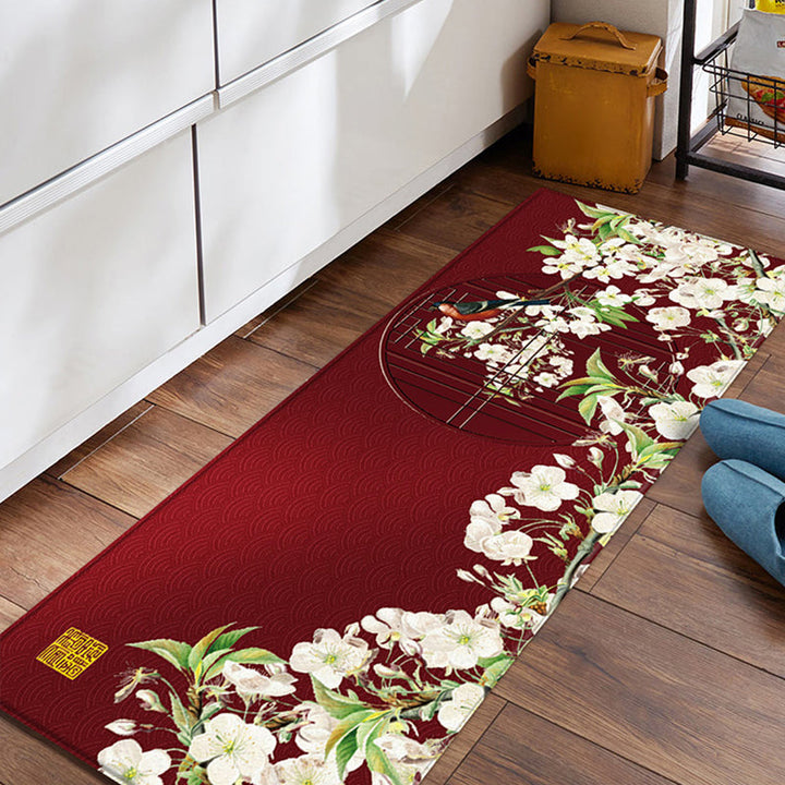 BowLift | Relaxing floral printed carpet multi-colored PVC indoor rug with non-slip backing pet-friendly rug for home