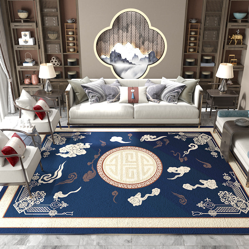 BowLift | Asian Living Room Carpet Multicolored Chinese Print Carpet Polyester Non-Slip Underlay Pet-Friendly Indoor Carpet