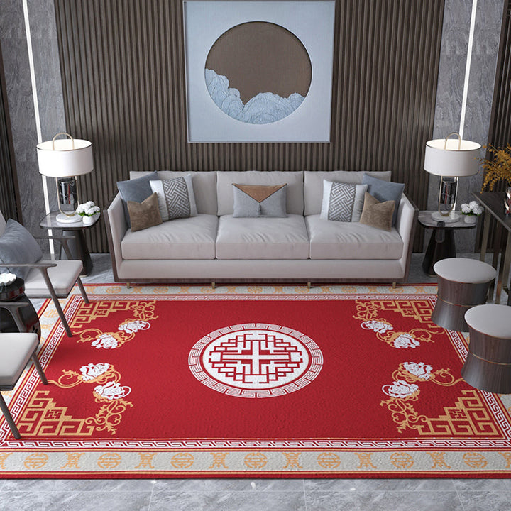 BowLift | Asian Living Room Carpet Multicolored Chinese Print Carpet Polyester Non-Slip Underlay Pet-Friendly Indoor Carpet