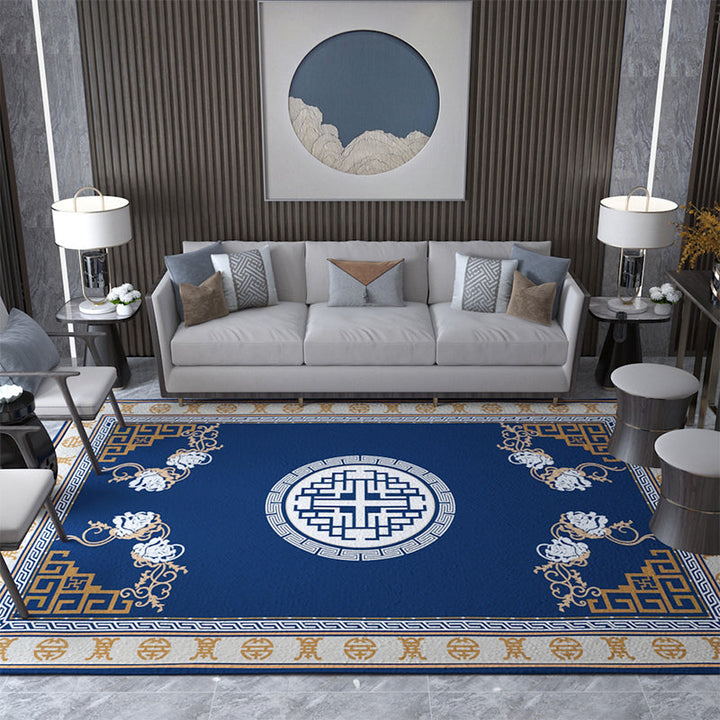 BowLift | Asian Living Room Carpet Multicolored Chinese Print Carpet Polyester Non-Slip Underlay Pet-Friendly Indoor Carpet
