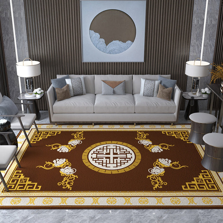 BowLift | Asian Living Room Carpet Multicolored Chinese Print Carpet Polyester Non-Slip Underlay Pet-Friendly Indoor Carpet