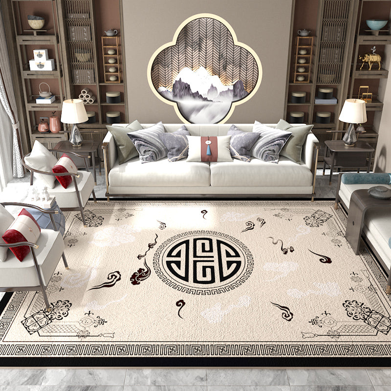 BowLift | Asian Living Room Carpet Multicolored Chinese Print Carpet Polyester Non-Slip Underlay Pet-Friendly Indoor Carpet