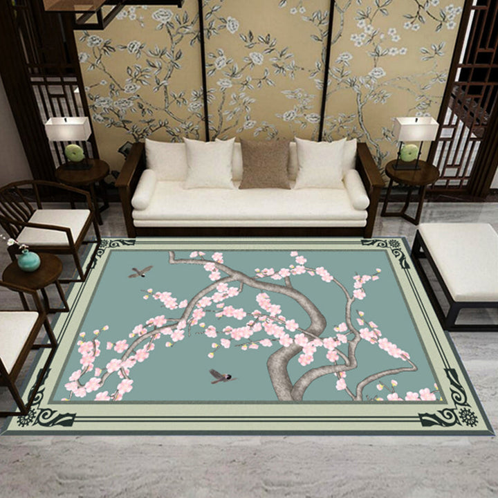 BowLift | Asia Living Room Rug Multicolored Floral Pattern Area Rug Synthetic Easy Care Pet Friendly Indoor Rug